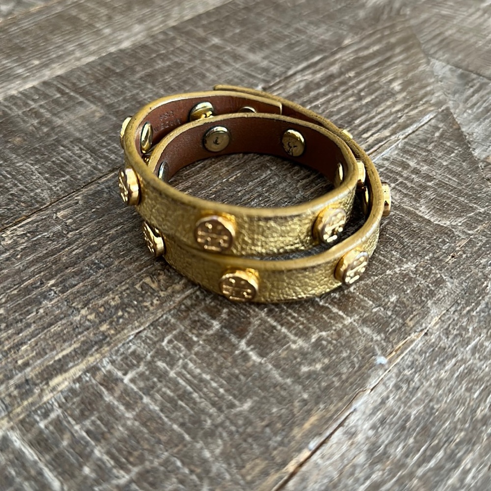 Gold Tory Burch Double Wrap Bracelet
